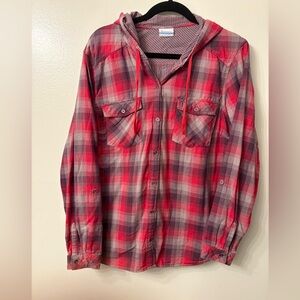 Plaid Button Down Shirt with Hood